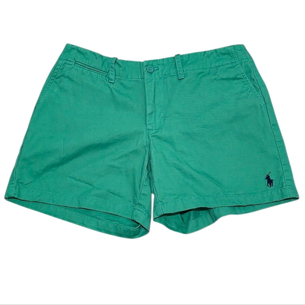 Ralph Lauren Women's Green Chino Shorts with Polo Logo